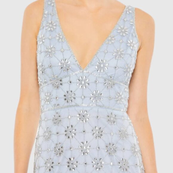 MAC DUGGAL A93744 EMBELLISHED MESH V-NECK SLEEVELSSS POWDER BLUE GOWN 18 - Picture 3 of 7